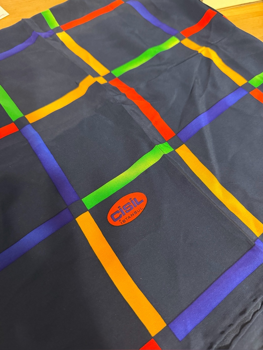 Multicolor Check Bedding - Navy with Bright Stripe Accents 100% silk